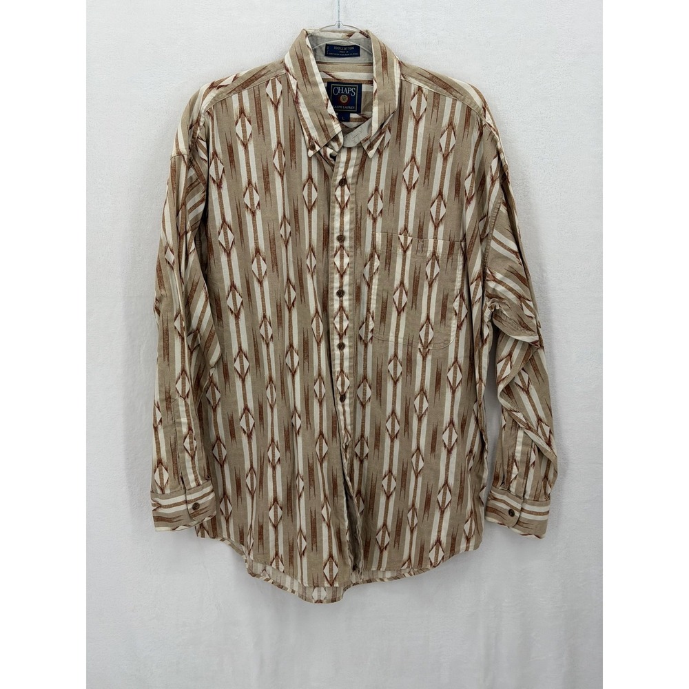 Vintage Chaps Ralph Lauren Shirt Men Large Tan Southwestern Cowboy Retro Country